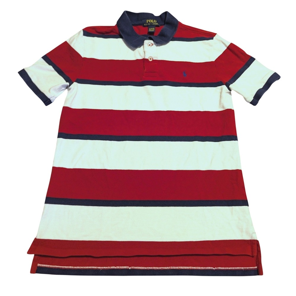 Polo Ralph Lauren Kids XL 18-20 Red White Blue 4th July Striped Pique Polo Shirt